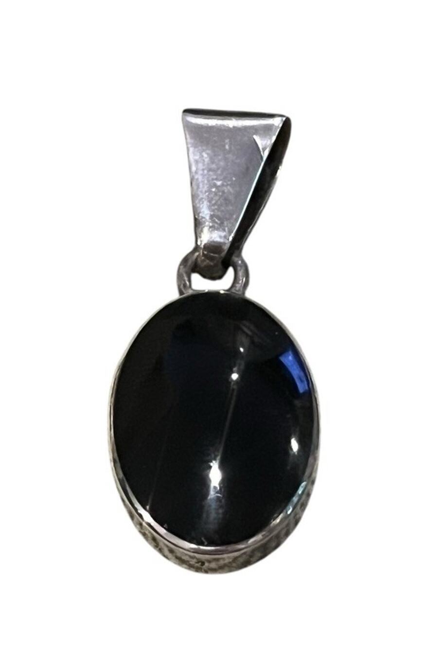 MEXICO 925 Sterling Silver Vintage Black Onyx Oval Pendant 1.75” 11 Grams